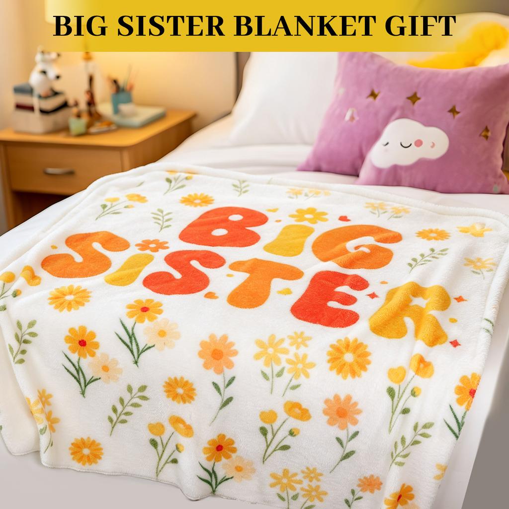 Big Sister Blanket Gifts For Girls 60" X 50" Sisters Blanket Soft Warm Yellow Pattern For Baby Shower Birthday Party Suppl