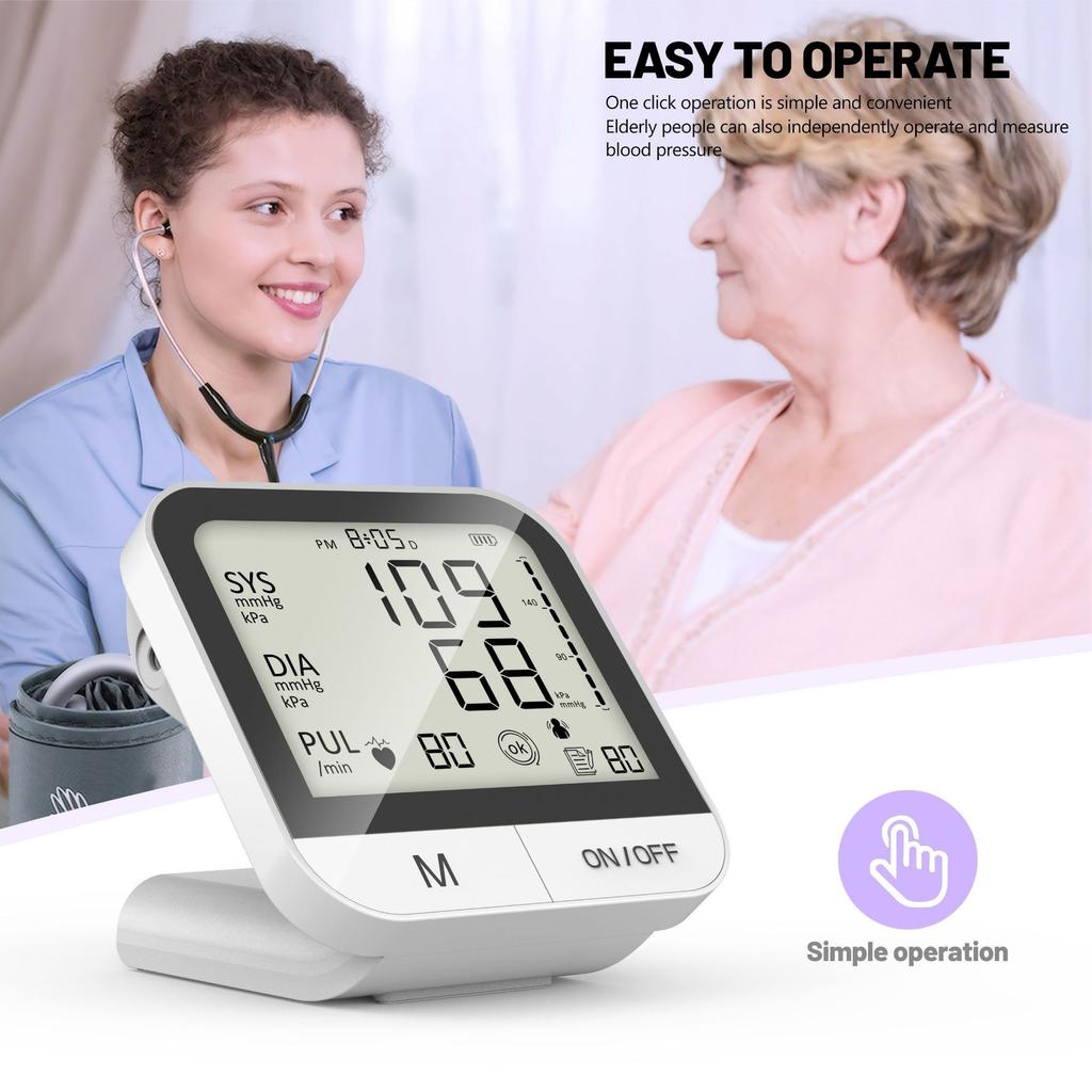 Misuratore di Pressione Elettronico da Braccio Superiore ad Alta Precisione Grado Medico Completamente Automatico con Ampio Schermo per Uso Domestico Anziani