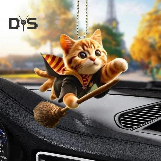 Cat Shaped Pendant Car Rearview Mirror Ornament with Lanyard Easy To Hang Realistic Looking Acrylic Christmas Hanging Decoration