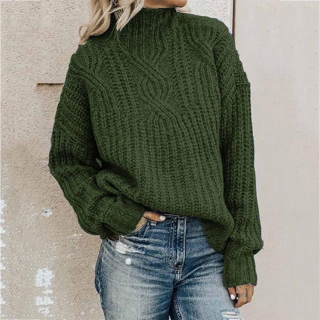 Womens Fashion Solid Long Sleeve Sweater Loose Turtleneck knitting Sweater