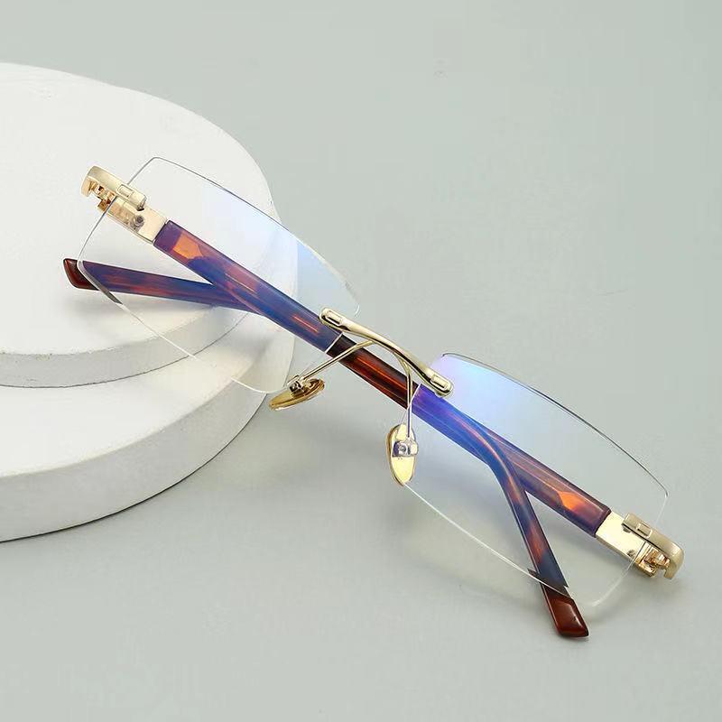Frameless Anti-Blue Light Retro Reading Glasses for Seniors - Metal, Single Vision, Fashion Hot Seller