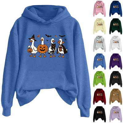 Ladies Fashion Casual Long Sleeve Printed Round Neck Hoodie Pullover Top With  Pockets