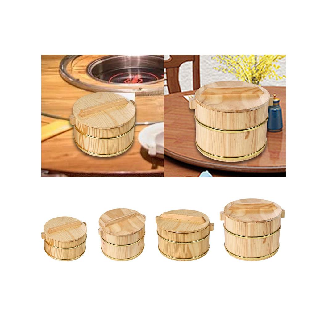 Wooden Steaming Rice Bucket Reusable with Cover for Home Restaurant Kitchen