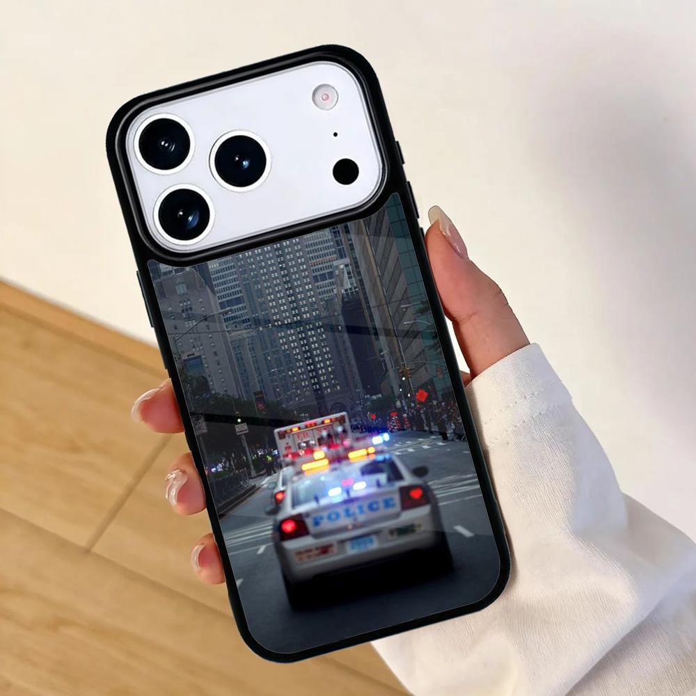 Police Cars Light At Night Mobile Phone Case for IPhone 17 AIR 16pro Max 15 14 13 12 11 Bumper Cover