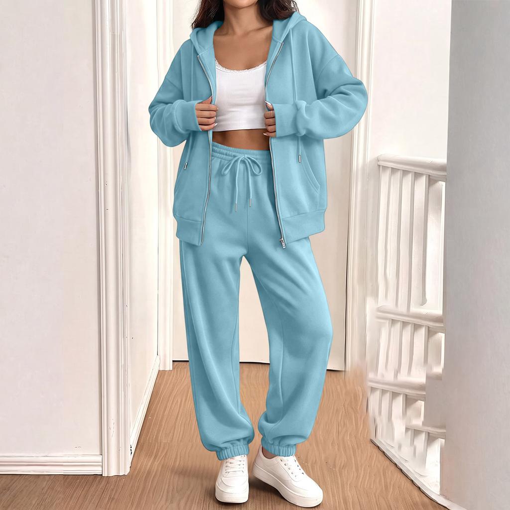 Women's Casual Sweatshirt Jacket and Jogger 2 Piece Set for Fall Winter Wear