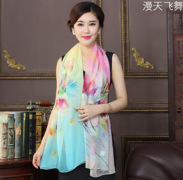 High Quality 100% Silk Scarf Shawl Hijab Wrap Women Female Long Style Spring Summer Beach Cover-Ups