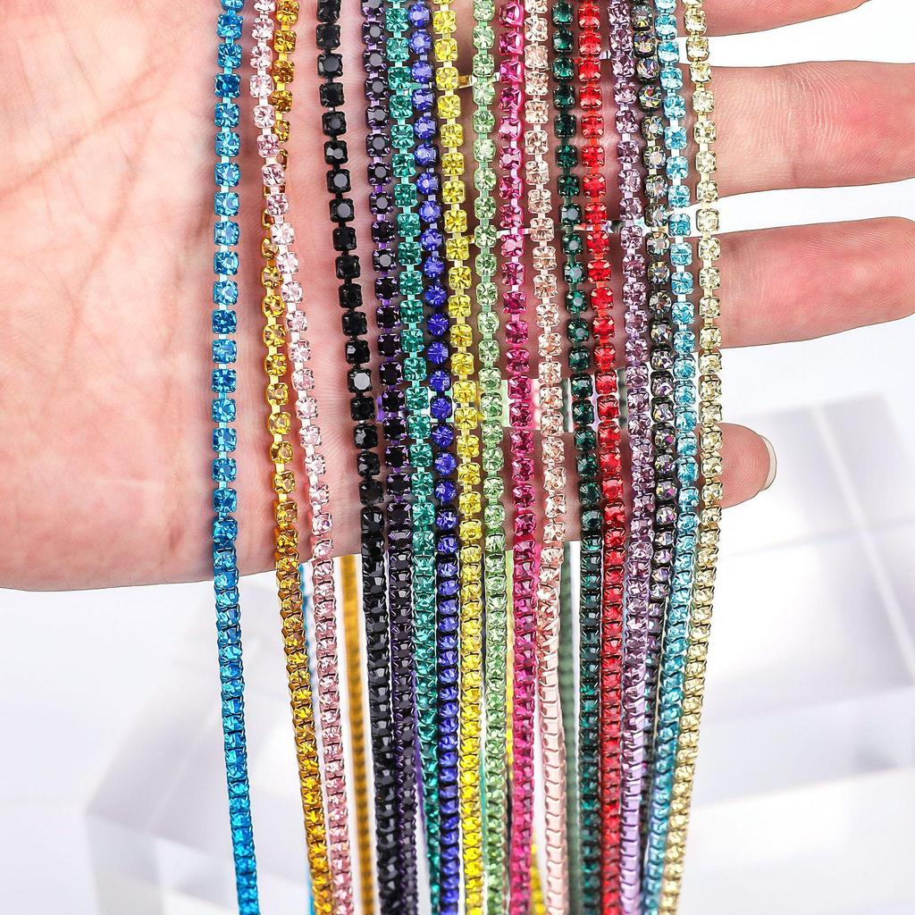 Electroplated Glass Rhinestone Single Row Claw Chain for DIY Costume Accessories