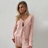 2024 Summer Sexy Cardigan & Knitted Long Sleeve Shorts Women's Soft Pajama Set