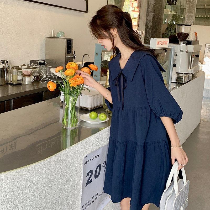 Doll collar dress women's summer new loose retro lantern bubble sleeves small fairy skirt trendy