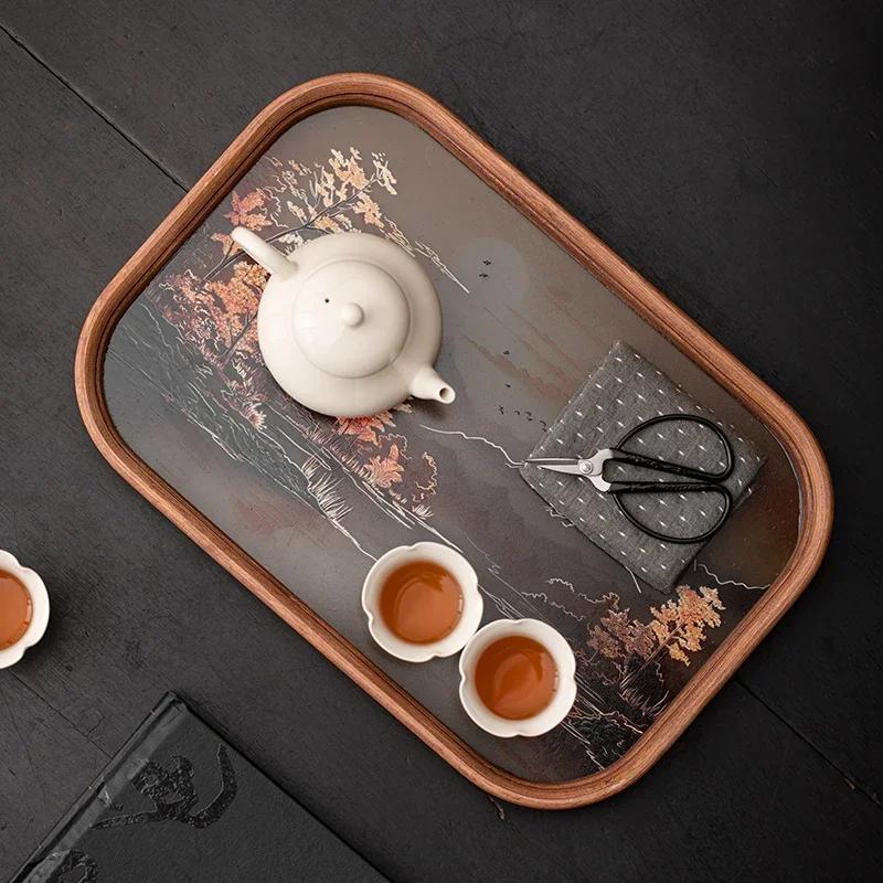 Chinese Glass Bamboo Dry Tea Tray Teapot Teacup Mat Storage Tray Pot Bearing Small Tea Table Household Tea Set Accessories
