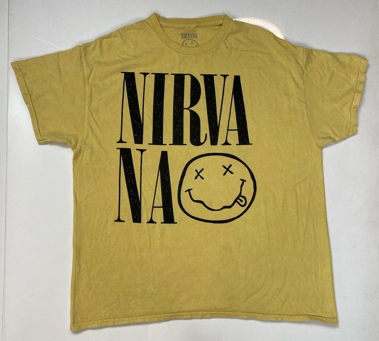 Nirvana Happy Face Graphic T-shirt Men XL Yellow Short Sleeve Music XXXL