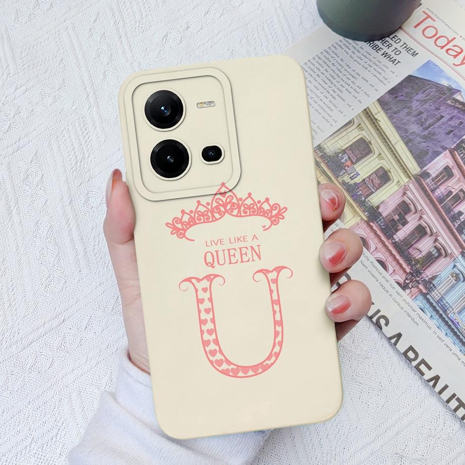For Vivo V19 V19 Neo V27 Pro V25E V20 V21E V23E V20SE Case Shockproof Cover Luxury Letters Crown Square Soft Liquid Silicone For Vivo Bumper Shell