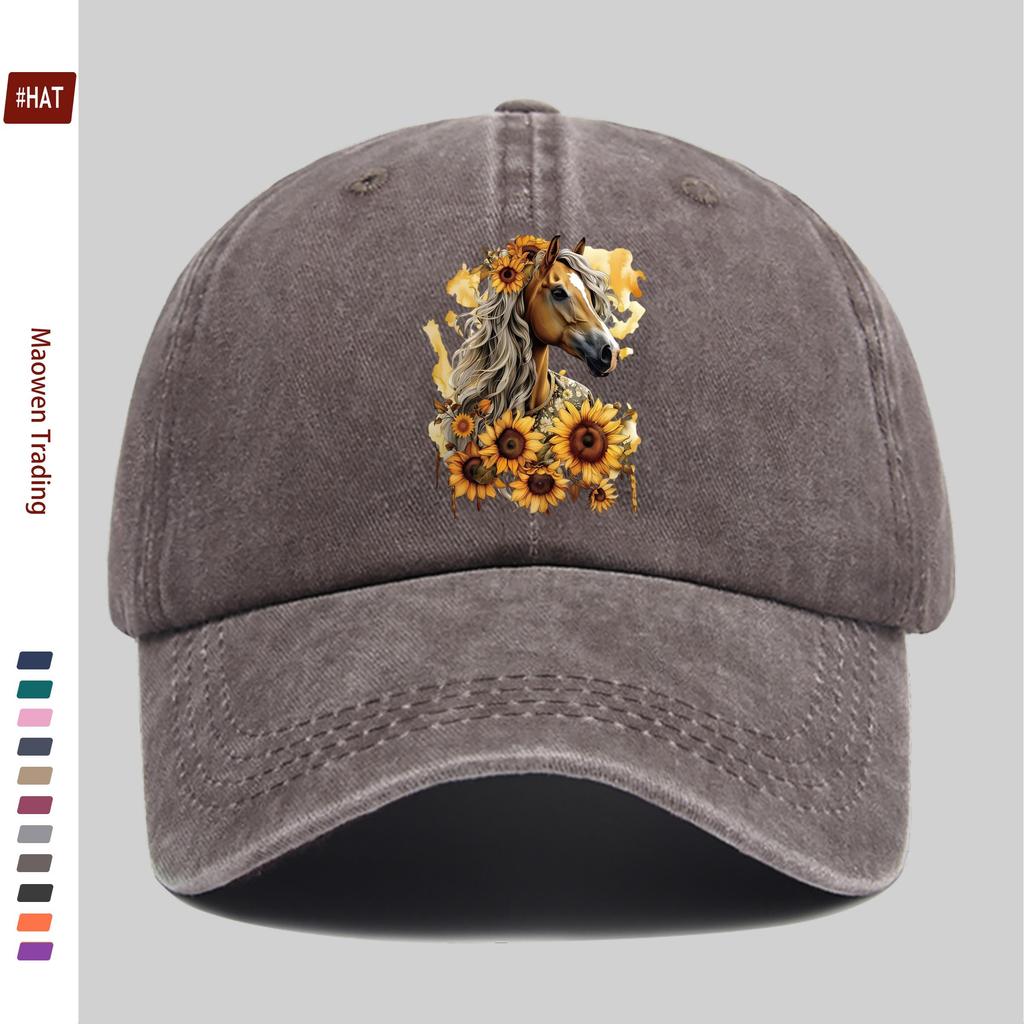 pc Sunflower Horse Head Print Baseball Cap Fashion Trend Design Sun Hat Comfortable And Lightweight Trucker Sun Hat Buckle Adju