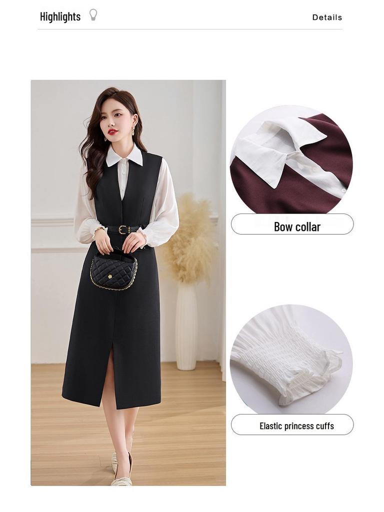 Zestaw sukienki koszulowej z długim rękawem i kamizelki na wiosnę i jesień 2025 Z5381