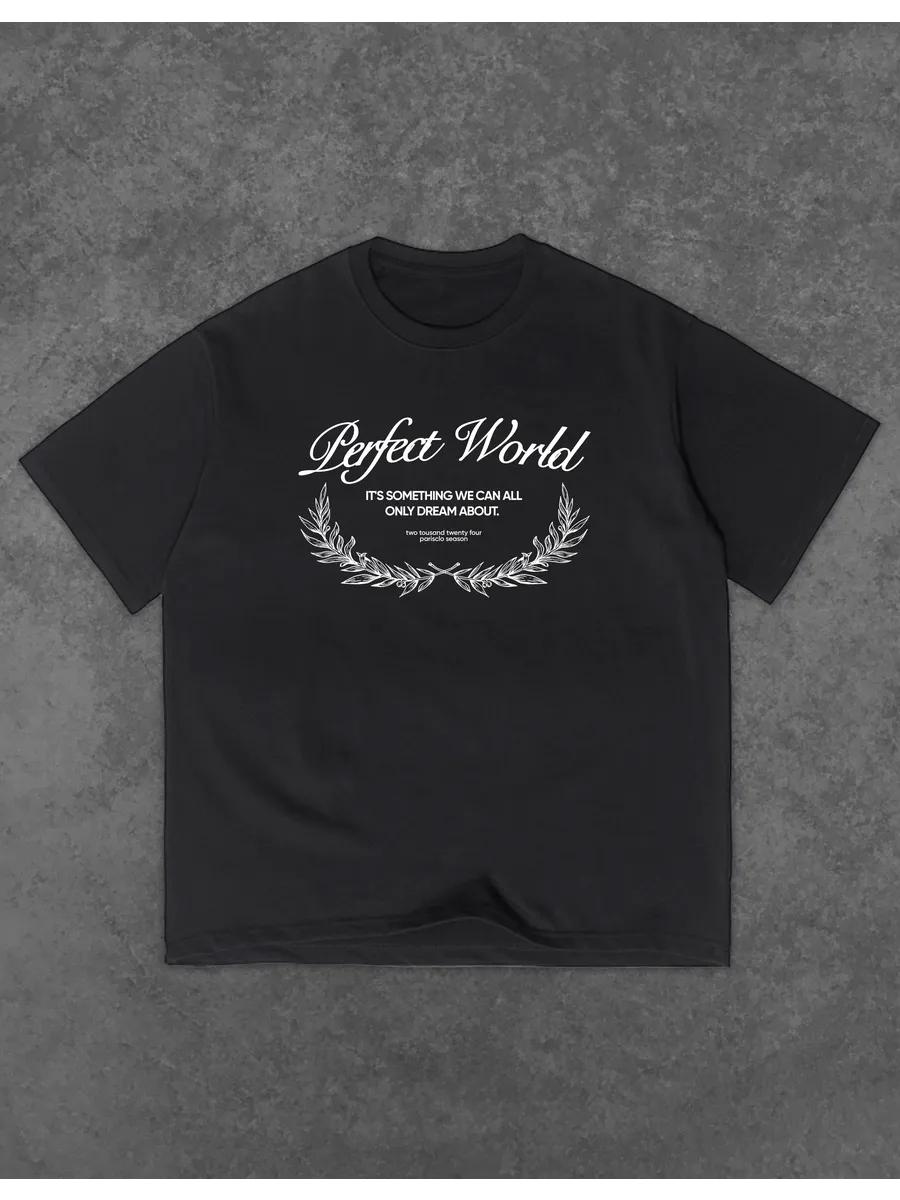 Black raglan T-shirt with gray print S