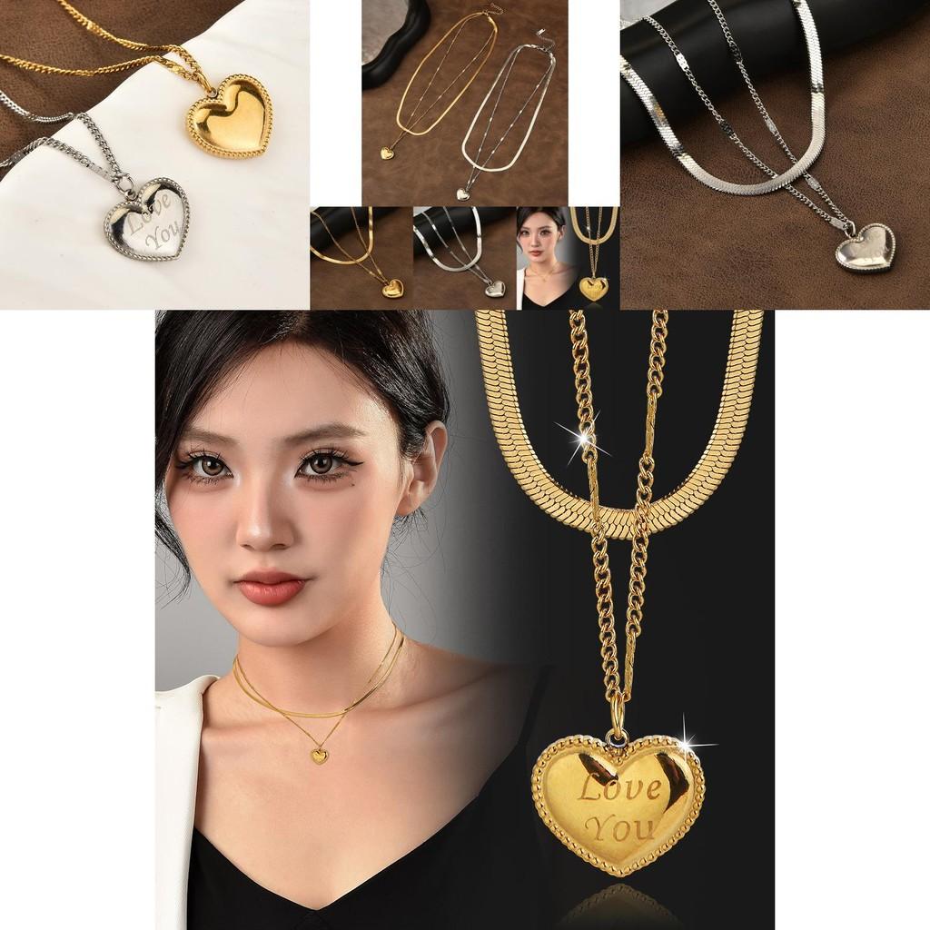 Elegant Gold And Silver Heart Shaped Titanium Steel Necklace For Layered Fashion Styles