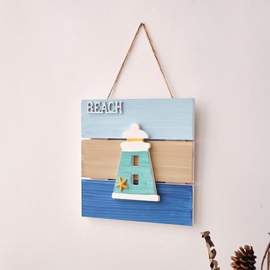 Wood Beach Framed Wall Art Coastal Ocean Theme Wall Hanging Sign with Steer Wheel Conch Sailboat for Bathroom Bedroom Living Room Decor