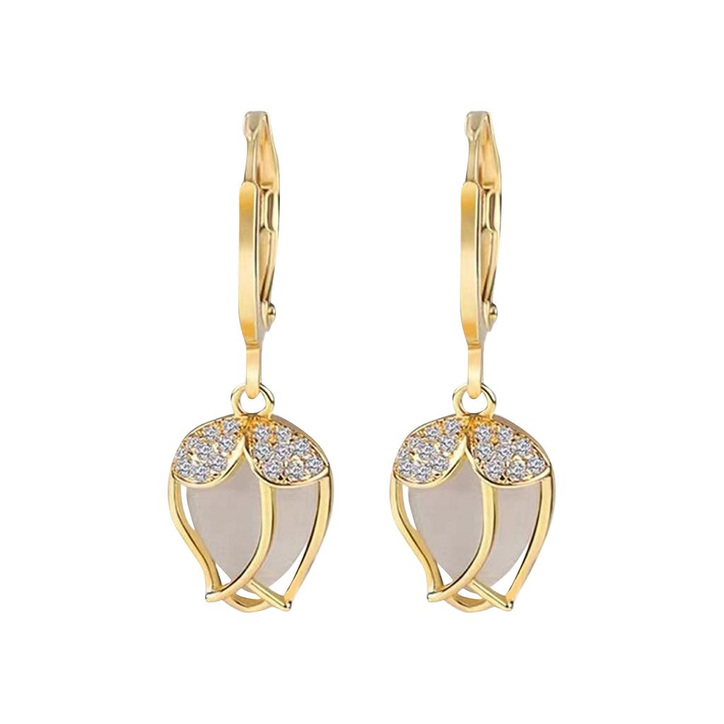 Light Luxury  Earrings With Full Diamonds Women'S  Ear Buckles Design High-End Feeling Famous Cat Eye Stone Flower Earrings