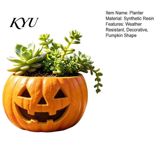 Decorative Pumpkin Container for Porch Patio Halloween Planter, Resin Jack-O-Lantern Flower Pot, Festive Ornament Entryway Plant Pot Succulents