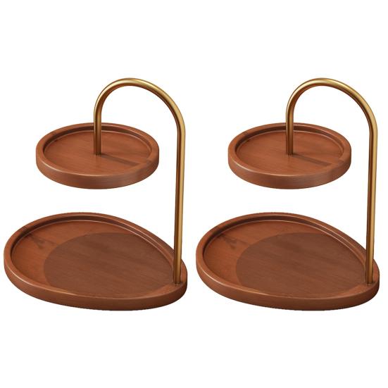 2-stufiger Schmuckständer Holz Schmuckorganizer mit 2 Ablagen Retro Etagere Schmuckhalter für Halsketten Armbänder Ohrringe Schlüssel Uhren