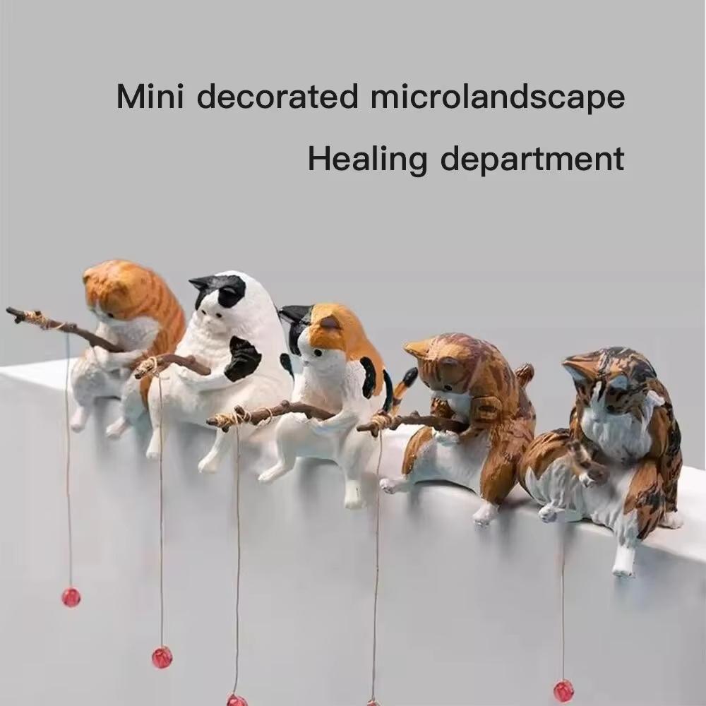 Fish Tank Fishing Cat Hanging Creative Landscape Decoration Office Decoration Fishing Mini Decoration Micro Landscape