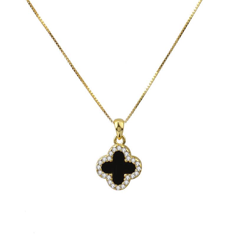 Women's Minimalist Clover Micro-Stud Necklace - Trendy Japanese & Korean Influencer Style, Double-Sided with Clavicle Chain