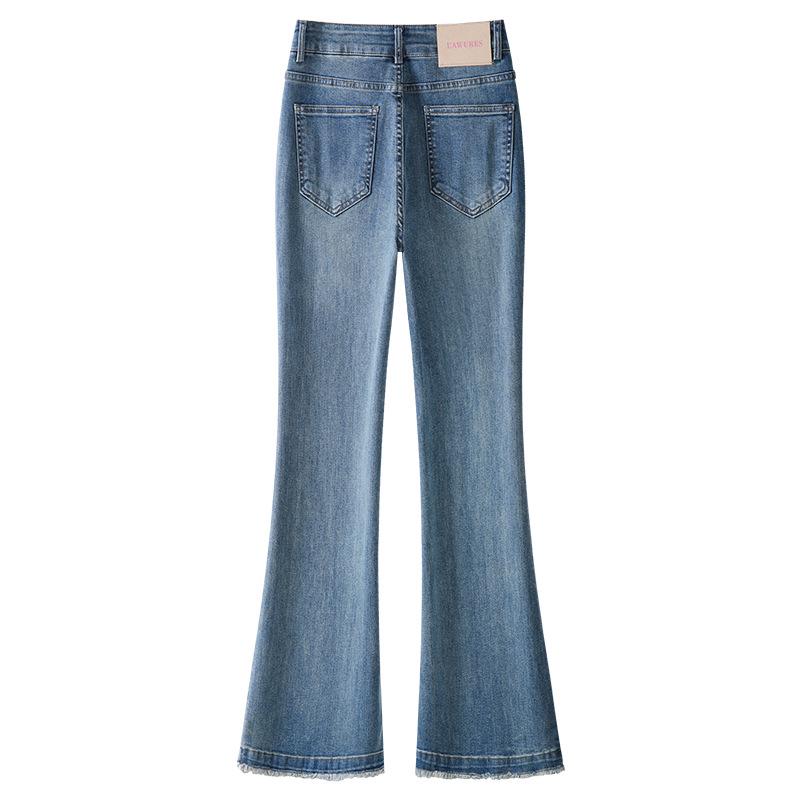 Women's Blue High-Waisted Stretch Flare Jeans with Slit Hem - Spring 2026