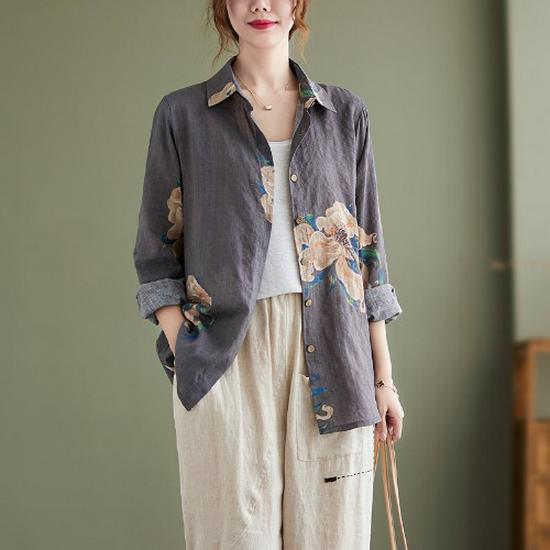 

Женская весенняя рубашка 2025 года с литературным свободным принтом, длинным рукавом и отложным воротником 2XL