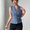 European-American Style Sleeveless Summer 2025 Slim Fit Tie-Up Cardigan Blouse for Women