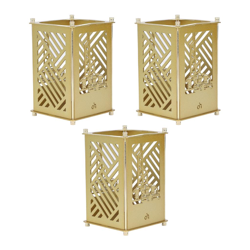 3set Pen Holder Golden Appearance Electroplating Quadrate Educational DIY Assembly Office Pen