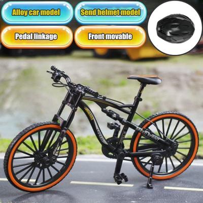 Alloy Bicycle Model with Base Helmet Rotary Pedal Wheels Realistic Educational Mountain Road Bicycle Toy