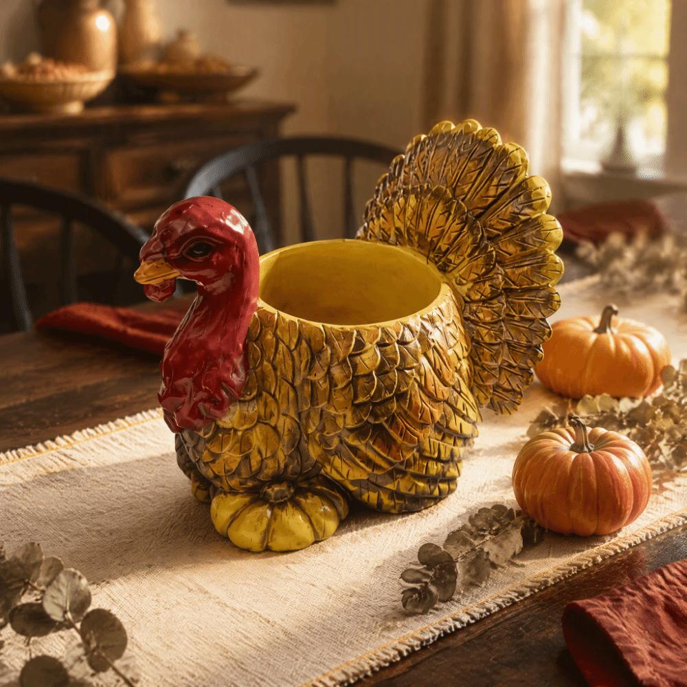 Fall Harvest Fall Turkey Plant Holder Turkey Figurine Candy Bowl Outdoor Garden