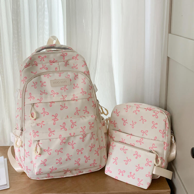 Three-piece Backpack Set Women's School Bag Bow Backpack Large Capacity Lightweight Backpack