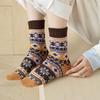 5/10 Pairs Women Ethnic Octagonal Pattern Wool Socks Autumn Winter Thick Warm Mid Calf Cotton Socks