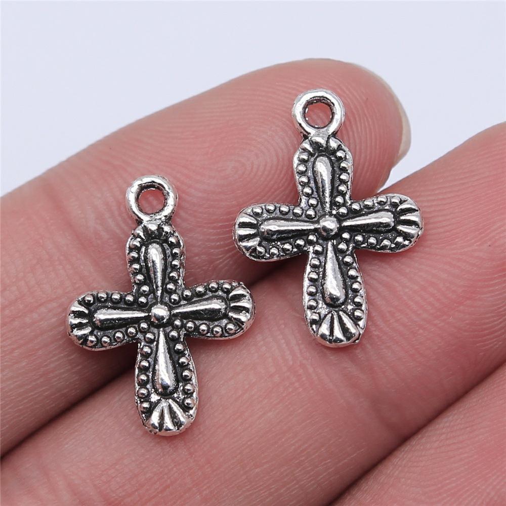 20pcs Cross Charms Handmade Pendant Making Fit Vintage Tibetan Bronze Silver Color DIY For Bracelet Necklace
