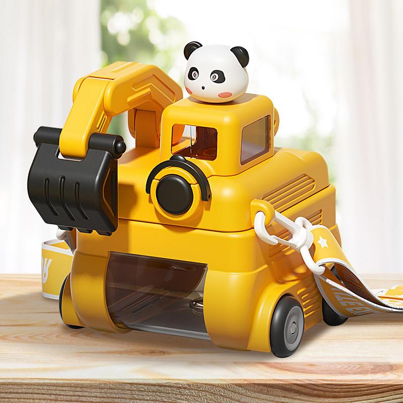 Portable Water Bottles Excavator Shape Kids Water Bottle Funny Hydration Companion With Straw And Strap For Students