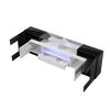 Stylish TV cabinet, low panel. High-gloss white and black, 200 cm, LED lighting. Living room furniture. Modern design. Elegant glass surface.
