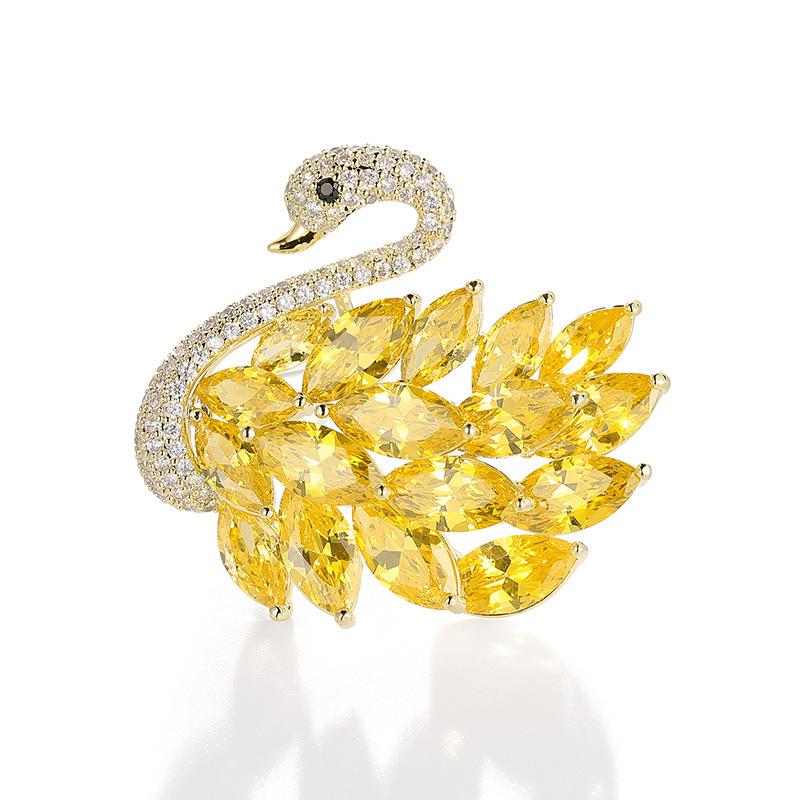 Bo Xin Yun Luxury Zircon Swan Brooch: High-End Shiny Copper Pin for Coats