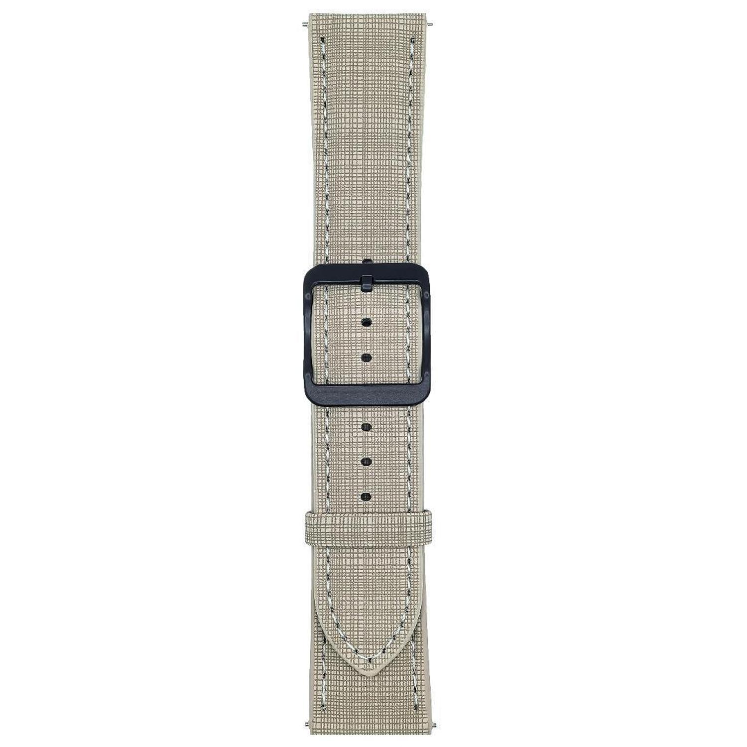 

For Huawei Watch GT 5 41mm Watch Band 18mm Braided Checkered Pattern Ring Buckle Leather Wrist Strap Beige