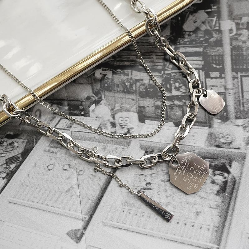 New three-brand double-layer heavy metal style chain necklace, multi-layer stacking wearing earth cool hip-hop dancing collarbone chain accessories