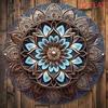 Tyrkysově modrá zlatá mandala kovové nástěnné umění 8x8 palců kulatá boho závěsná bezrámová dekorace do obývacího pokoje