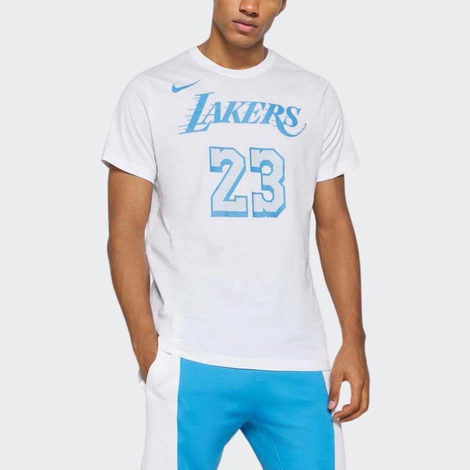 Nike NBA Basketball Sports Print Short Sleeve T-Shirt Featuring LeBron James No. 23 Men Tops White CT9428-103