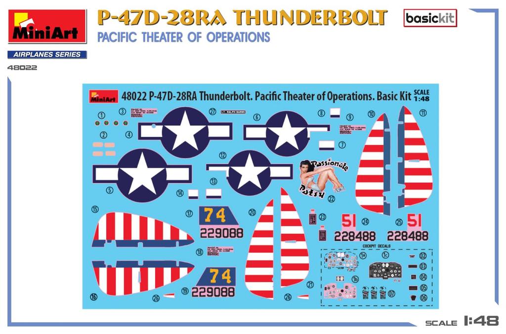 Miniart 1/48 Scale American P-47D-28RA Thunderbolt Pacific Theater Basic Kit Plastic Model Kit MA48022