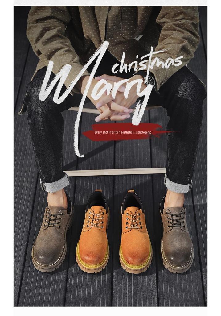 Men's Retro Pigskin Large Size Low-Top Martin Boots - Korean Style Casual Thick Sole Outdoor Workwear Shoes