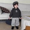 Baby clothes autumn and winter thickened hooded sweater set children's clothing boys striped sweatpants fleece two-piece set
