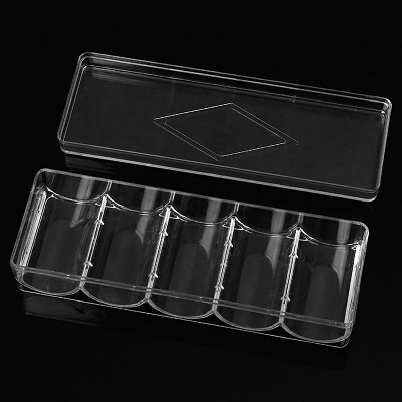 100Chips Professional Acrylic Poker Chip Stand Playing Cards Chip Tray 5 Grids Poker Chip Display Clear Acrylic Chip Trays