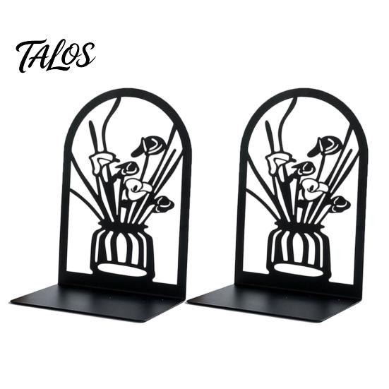 Office Desk Organizer 1 Pair Flower Metal Bookends, Decorative Vase Book Ends for Artistic Bookend Shelves, Black Holder Stopper Home Reading