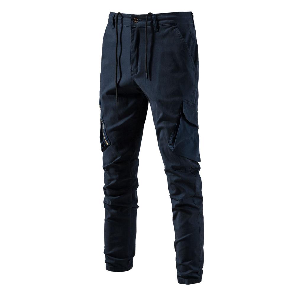 Spring And Autumn New Men'S Cotton Casual Pants Breathable Business Versatile Multi Pocket Solid Color Pants