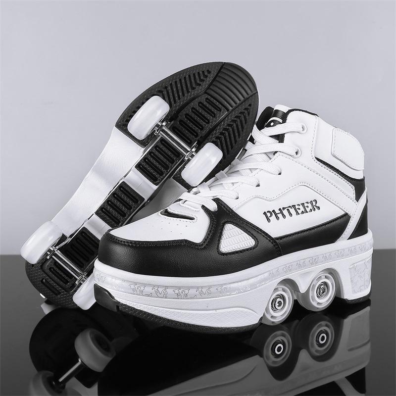 34-43 Four Wheeled Walking Shoes for Children/ Teenagers Roller Skates for Kids Four Wheeled Deformed Ice Skates for Children