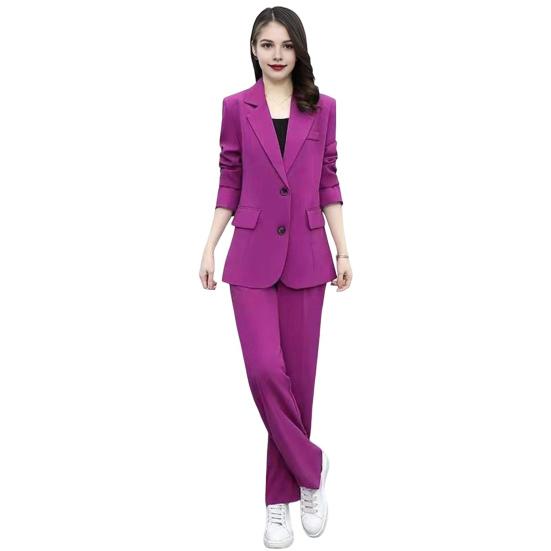 Women's Formal Coat and Pants Set with Lapel and Single Button Jacket